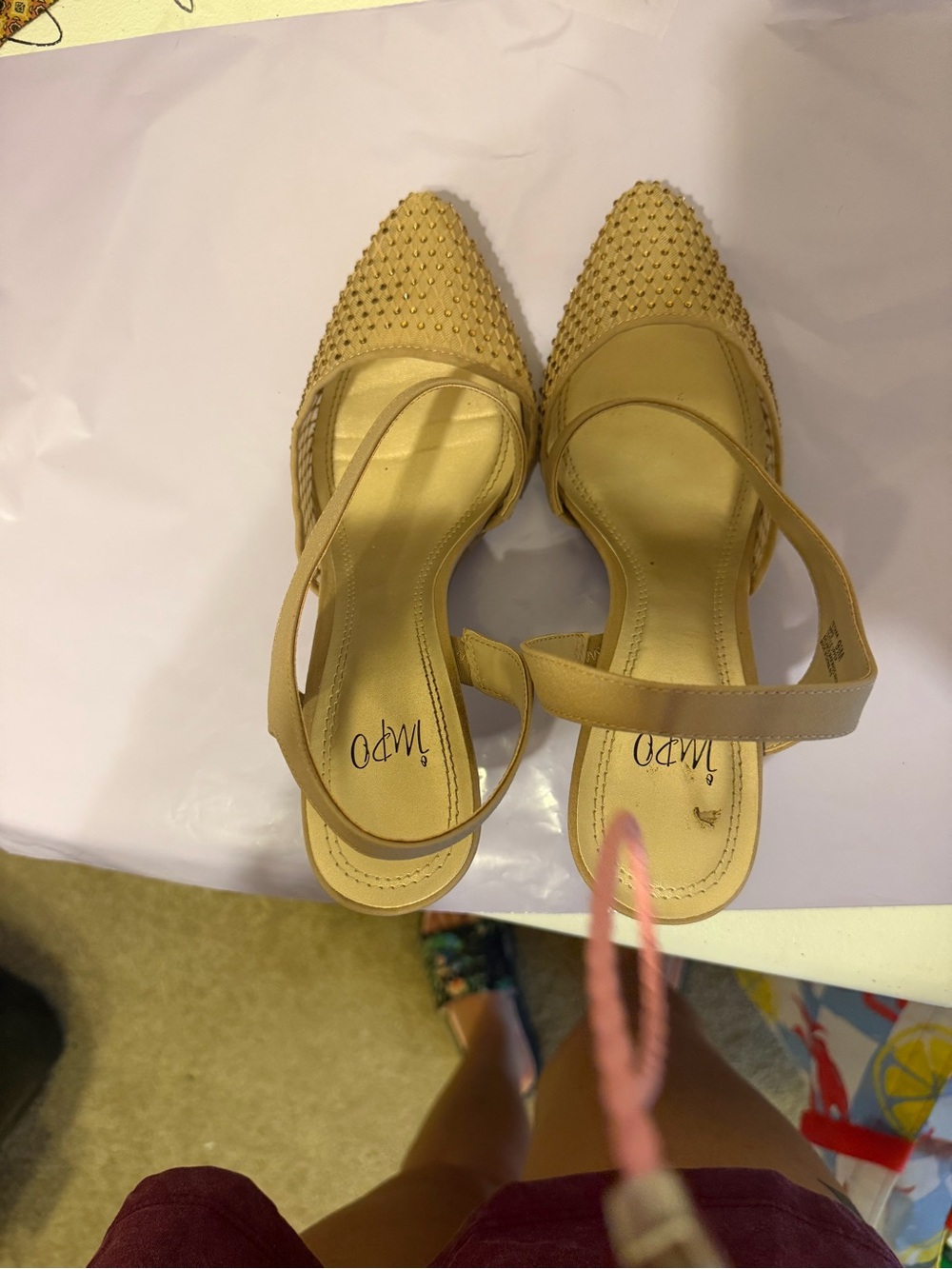 Impo Nude Studded Pointed-Toe Slingback Heels